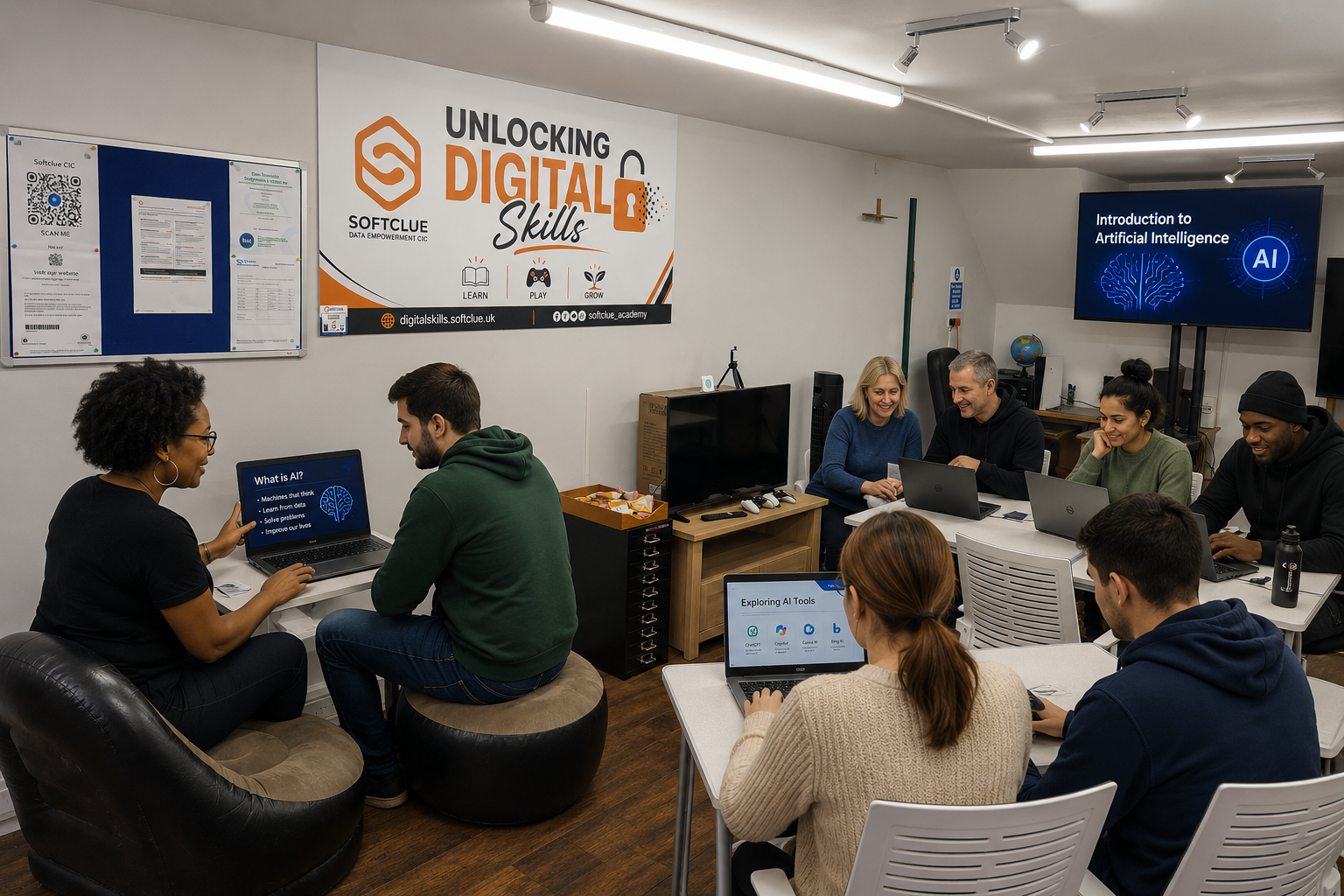 A facilitator leading an Introduction to Artificial Intelligence session