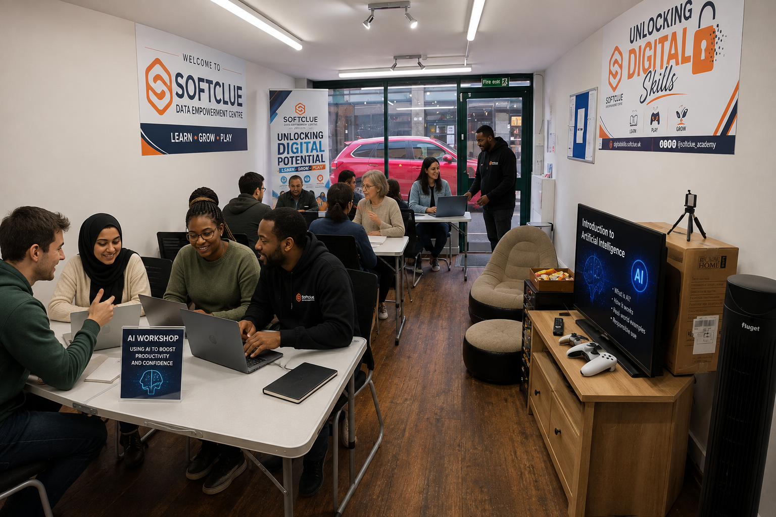 Community members taking part in a practical AI workshop